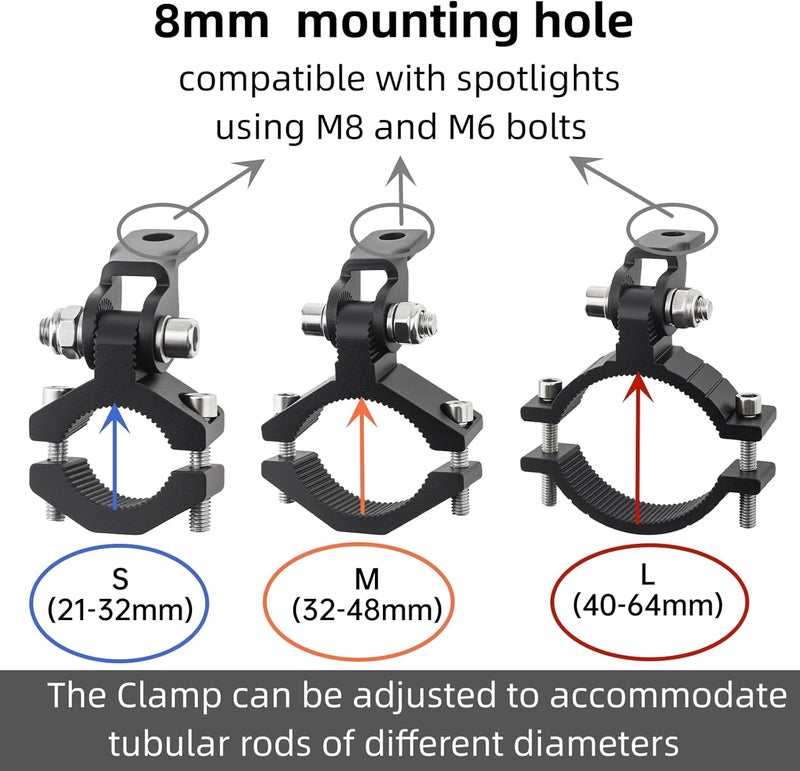 Windance 2pcs Light Bar Mount Bracket Front Fork Fog Light Spotlight Auxiliary Lights Adjustable for 1.57"-2.52" Tube Clamp Roll Bar Clamps for Motorcycle UTV ATV (L) - Image 3